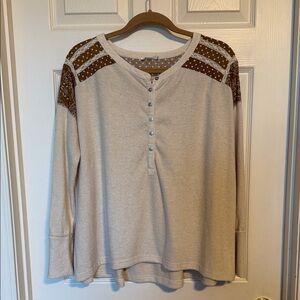 In Bloom Beige and Brown Long Sleeve Top